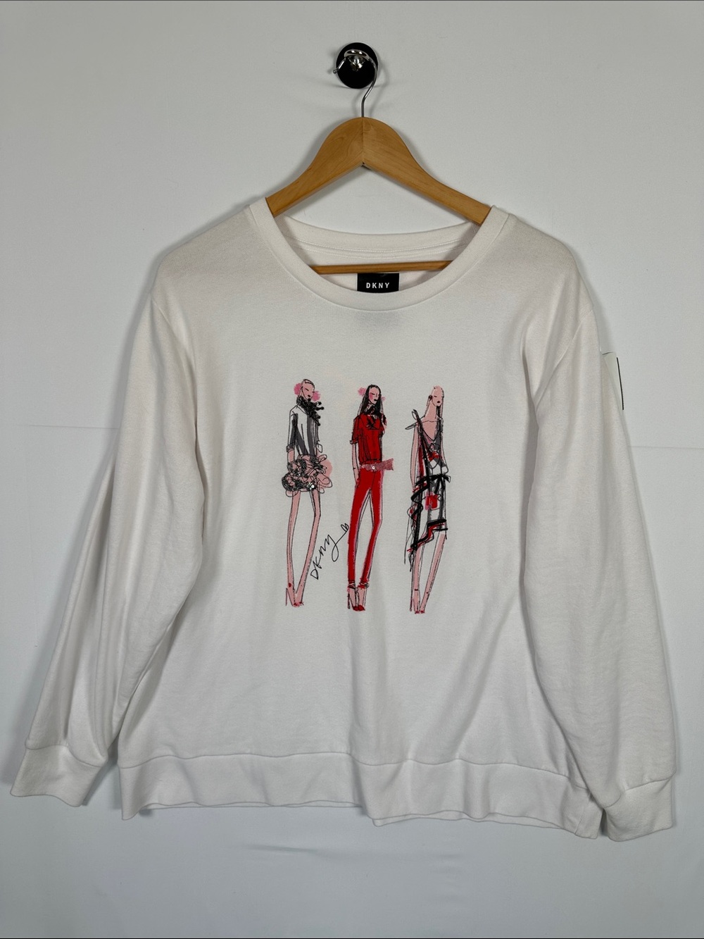 DKNY Graphic Sweatshirt White Fashion Illustration Relaxed Fit L Lounge Casual